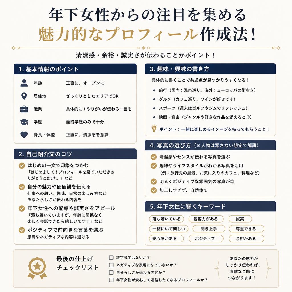 年下女性からの注目を集める魅力的なプロフィール作成法！